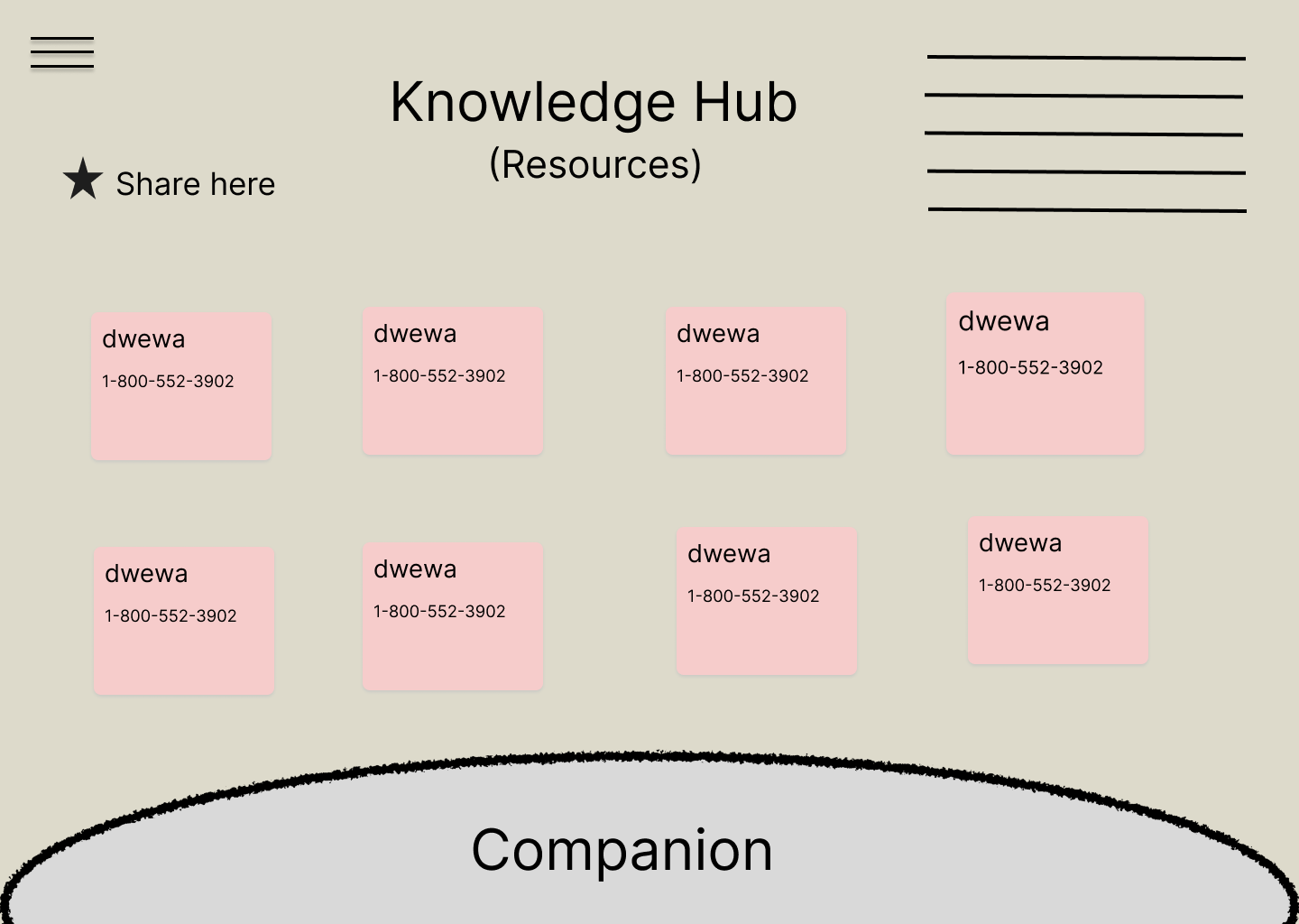 Knowledge Hub wireframe — learning resources